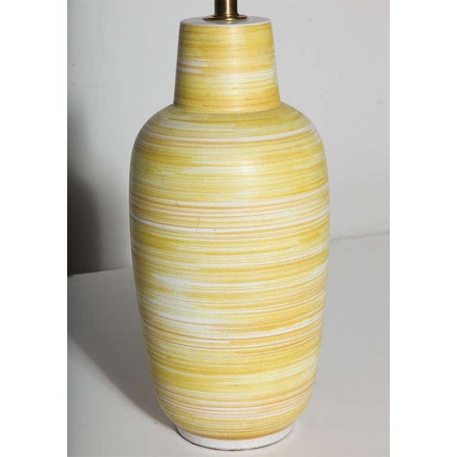 Mid-Century Modern Design-Technics Lemon & White Banded Ceramic Table Lamp, 1950's Unmarked For Sale - Image 3 of 8
