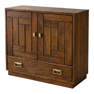 Drexel Mid 20th Century Architectural Walnut Cabinet With Geometric Facade & Pocket Doors