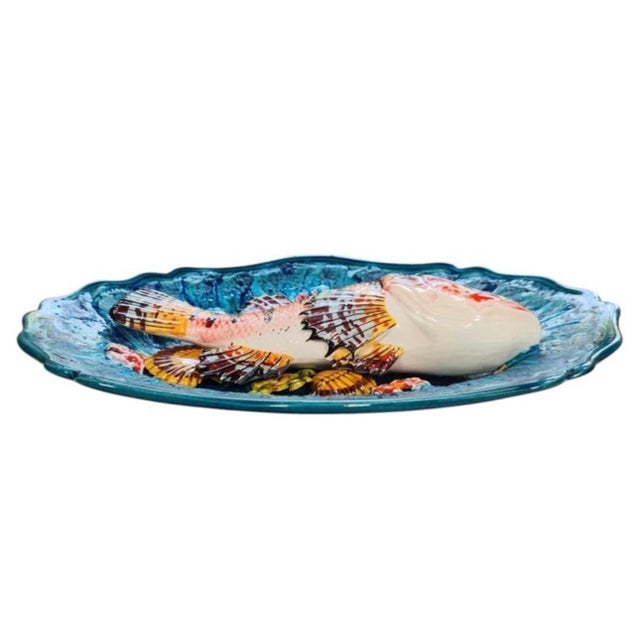 Mid-Century Modern Mid-Century Majolica Palissy Fish Sealife Platter Vallauris For Sale - Image 3 of 4