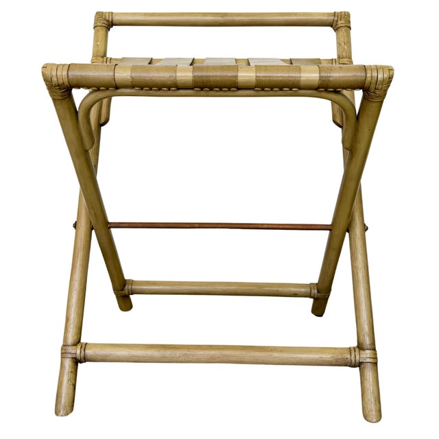 Ornamental & Decorative Materials Vintage Mid-Century Faux Bamboo & Faux Leather Folding Luggage Rack For Sale - Image 7 of 13