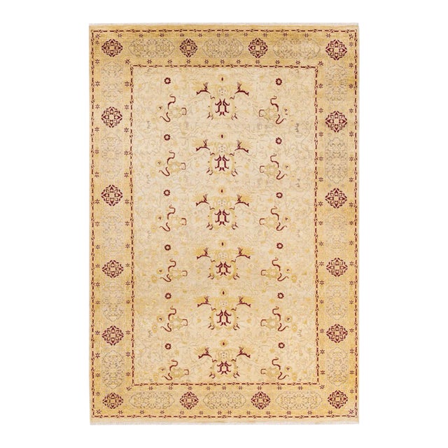 Vintage Moroccan Hand Knotted Wool Area Rug, Ivory - 6'2" X 9'0" For Sale