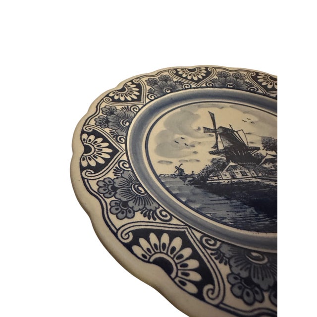 Blue Vintage Delft Decorative Scalloped Wall Plate For Sale - Image 8 of 10