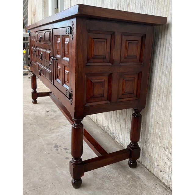 Brown Spanish Buffet With Two Doors and Three Drawers With Original Hardware For Sale - Image 8 of 11