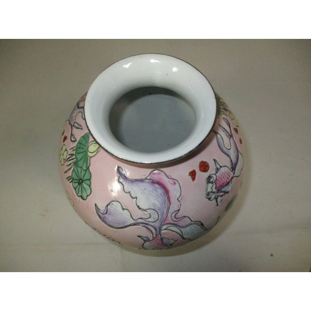 Ceramic Vintage Chinese Goldfish Porcelain Vase For Sale - Image 7 of 8