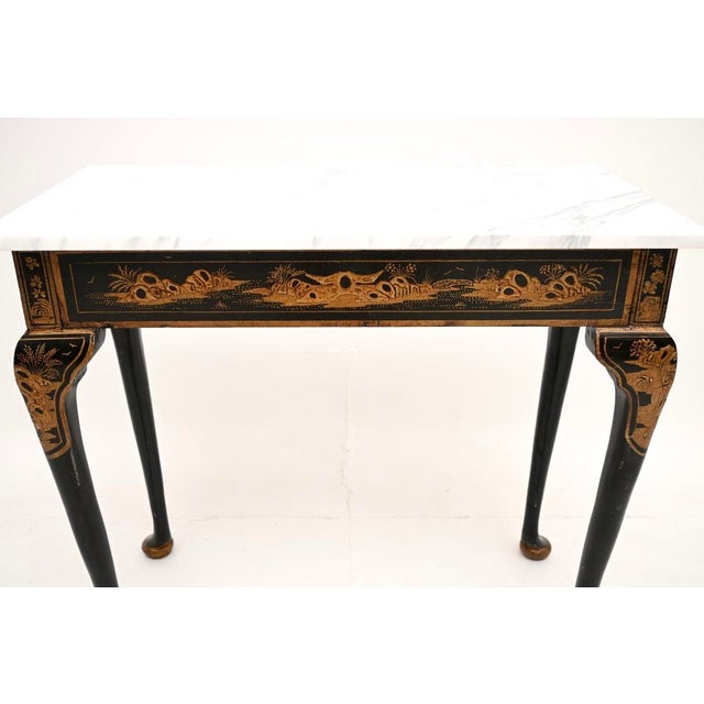 Black Antique Victorian Lacquered Chinoiserie Marble Top Side Table, 1870 For Sale - Image 8 of 11