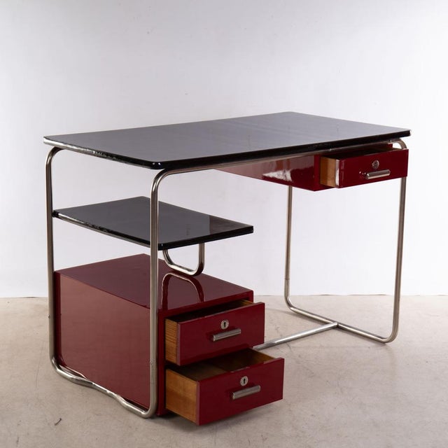 Bauhaus Small Vintage Bauhaus Desk in Red and Black Lacquered, 1930s For Sale - Image 3 of 8