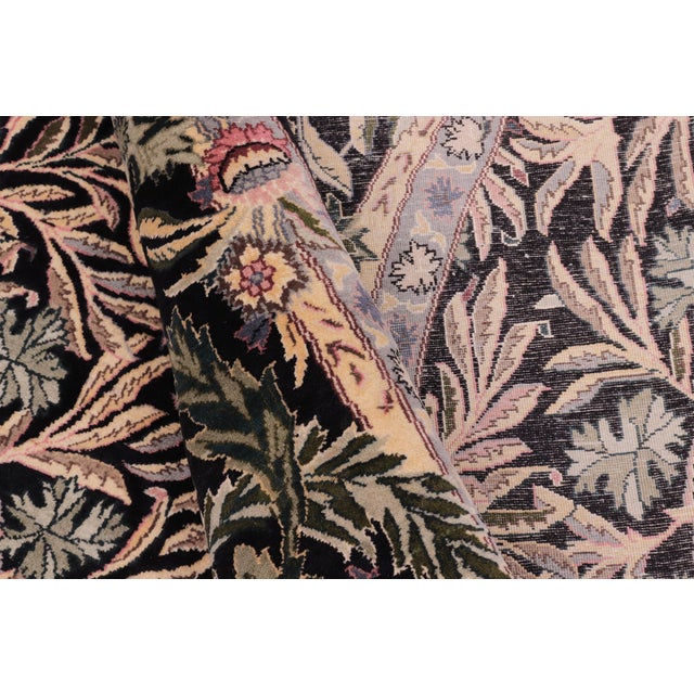 Black Shabby Chic Pak-Persian Black/Green Wool Round Rug - 8'1'' X 8'6'' For Sale - Image 8 of 9