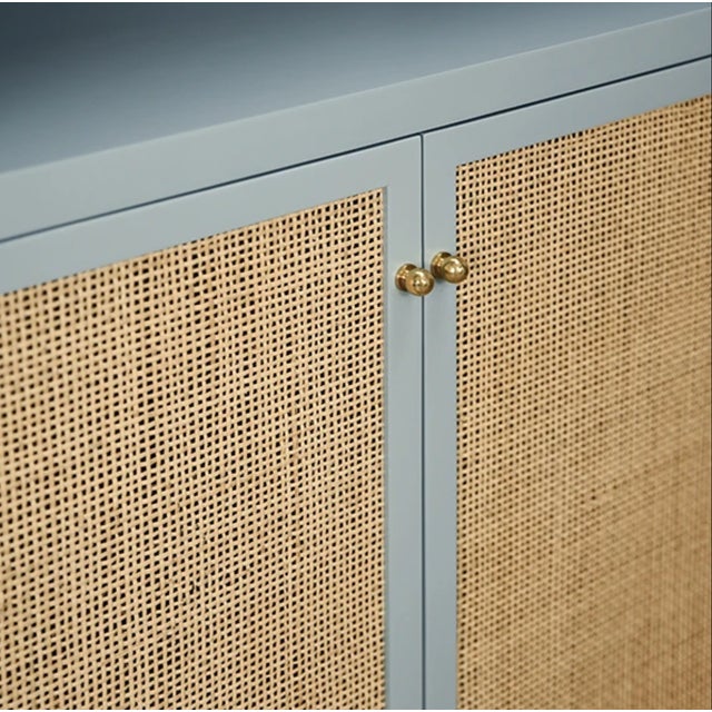 Matthew Izzo Home Claudia Light Blue and Caned Door Etagere For Sale In New York - Image 6 of 9