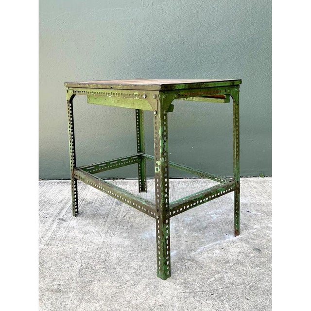 Vintage Industrial Metal and Wood Workbench Table For Sale In West Palm - Image 6 of 12
