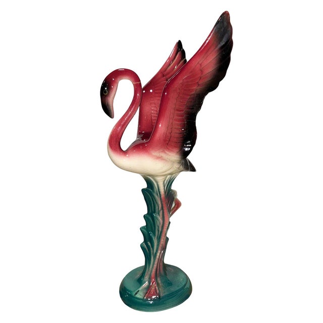 Mid-Century Modern Mid 20th Century Open Wing Pink Flamingo Ceramic Tabletop Statue For Sale - Image 3 of 8
