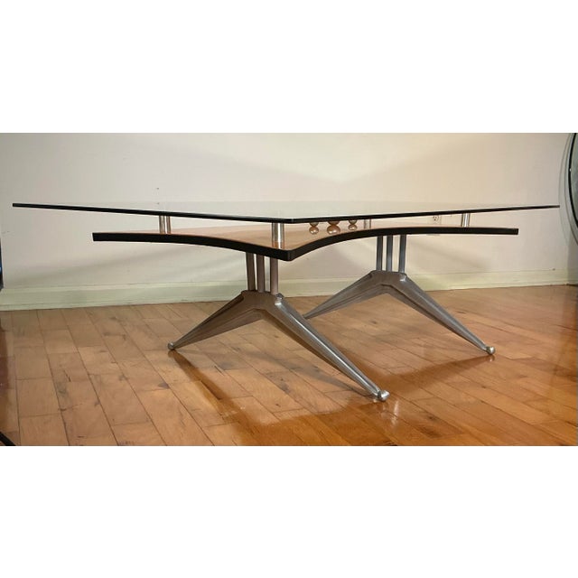 1980s Vintage Glass Birch and Aluminum Rectangular Coffee Table For Sale - Image 5 of 12