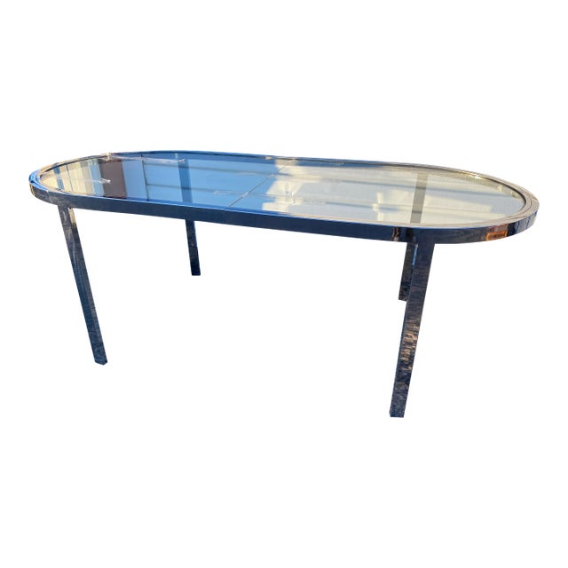 1980s Chrome and Glass Extendable Oval Dining Table by Design Institute of America For Sale