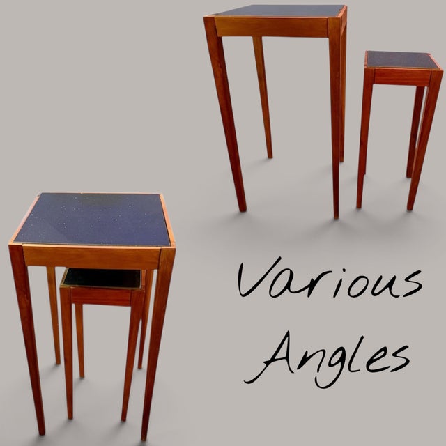Wood Vintage 1960s-70s Mid Century Modern Nesting Side Tables-Black Granite Tile Tops For Sale - Image 7 of 10