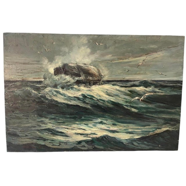 Painting – Mid-Century Impressionist Seascape With Crashing Waves & Seagulls (1969) For Sale - Image 12 of 12