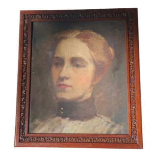 Antique Edgar Cowan American Oil Portrait of a Young Woman - Framed For Sale