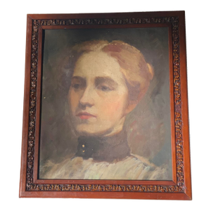 Antique Edgar Cowan American Oil Portrait of a Young Woman - Framed