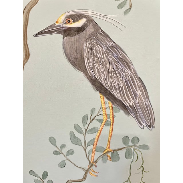 “Marsh Madness” Spoonbill, Heron, Crane Chinoiserie Coastal Painting by Allison Cosmos - Set of 3 For Sale - Image 9 of 9
