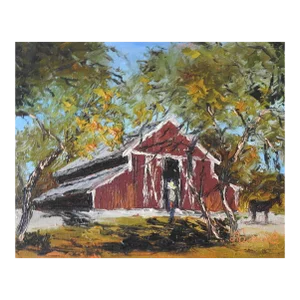 Contemporary Rustic Red Barn Farmyard Painting