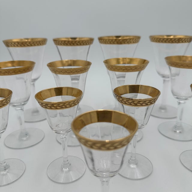1980s Tiffin-Franciscan Laurel Cordials Stemware Gold Encrusted Band- Set of 5 For Sale - Image 4 of 5