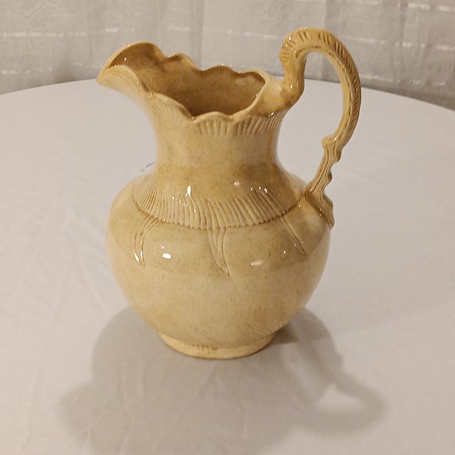 Vintage French Style Light Yellow Ceramic Pitcher Jug For Sale - Image 10 of 10
