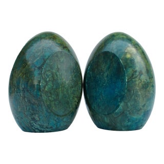 Vintage C.1970's Italian Honed Marble Egg-Shaped Bookends -Pair For Sale