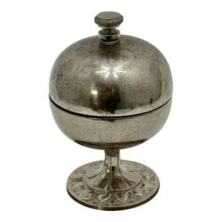 Fine Antique Nickel Plated Bronze & Marble Front Desk Bell With Rotating Knob Old Telephone Style Ring Tone For Sale