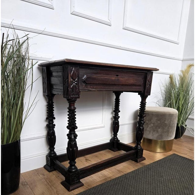 Wood Antique Italian Carved Wood Wall Console Side Table, 1890s For Sale - Image 7 of 9