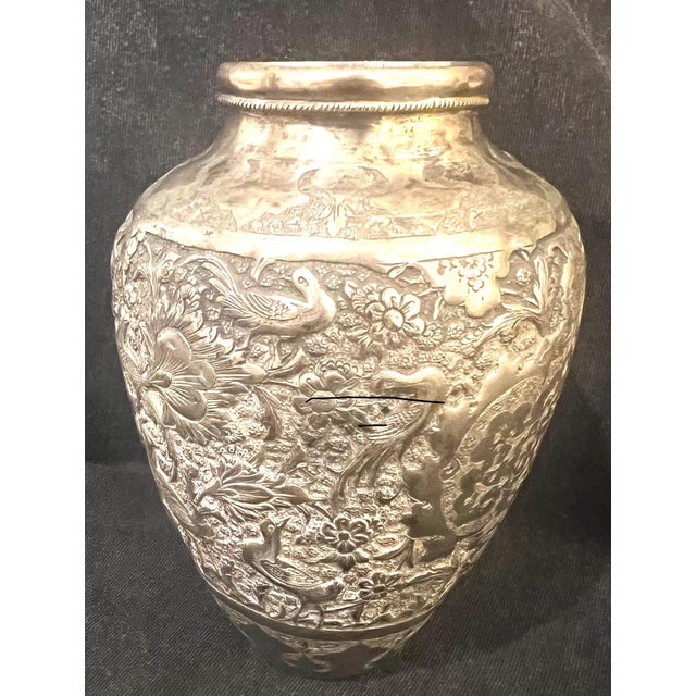 Persian Late 19th Persian Silver Vase 5” Decorated With Birds and Flowers. 6.58 Oz Troy. For Sale - Image 3 of 6