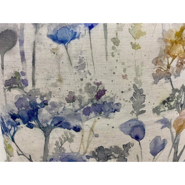 Textile 16" Square Pillow With a Modern Blue & Orange Watercolor-Like Floral Pattern - Made in Uk. For Sale - Image 7 of 9