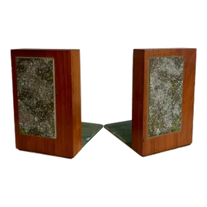 Mid 20th Century Danish Modern Signed Original Wood and Metal Art Bookends