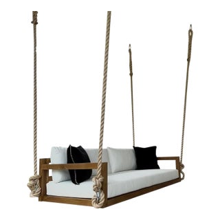 ModHaven Bimini Teak Swing Bed - Outdoor Porch Swing With Cushions For Sale