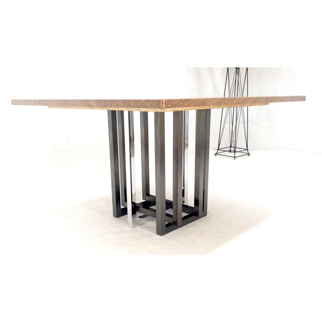 48" Square Granite Top Patinated Brass & Chrome Base Dining Conference Table For Sale - Image 14 of 15