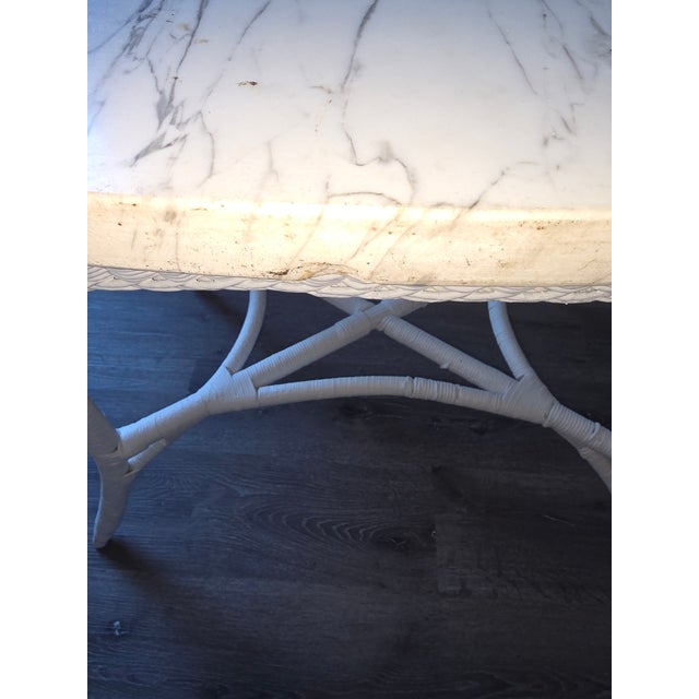 1920s Antique White Marble Top Wicker Table For Sale - Image 5 of 8