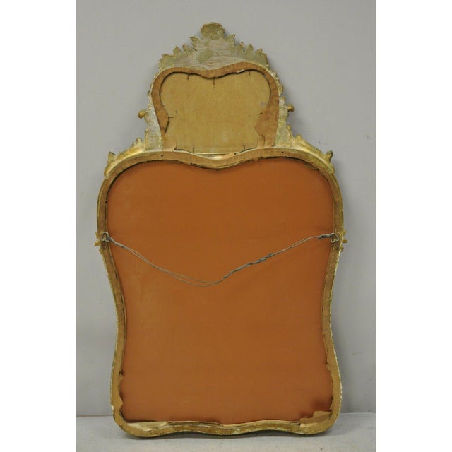 French Victorian Style Gold Giltwood Wall Mirror With Painted Courting