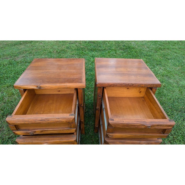 Cabin Rustic Log Nightstands Pair in Lodge Cabin Style by Wooden It Be Nice For Sale - Image 3 of 8