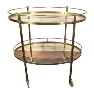 Mid-Century Brass Oval Serving Cart For Sale
