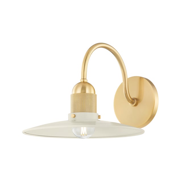 Mitzi Mitzi Leanna 10 in. 1 Light Wall Sconce in Aged Brass and Soft Cream Finish For Sale - Image 4 of 4