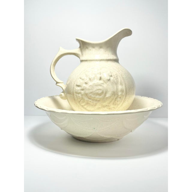 Vintage Farmhouse Ceramic Speckled Cream Beige Wash Basin Bowl & Pitcher Turkey Excellent condition. No chips, cracks, or...