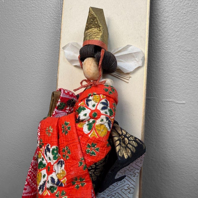 Textile Vintage Japanese Geisha Figures on Shikishi Panels, 1950s, Set of 5 For Sale - Image 7 of 18