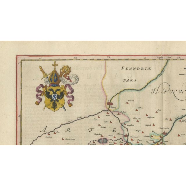 Copper Map of Cambrai & Artois with Heraldic Cartouches from Blaeu, 1642 For Sale - Image 8 of 11