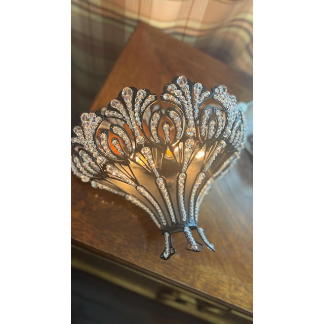 1980s Pair Schonbek Rivendell Black Matte Crystal Sconces Unused For Sale - Image 5 of 5