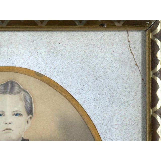 19th Century Victorian Framed Pastel & Watercolor Portrait Painting of Young Boy For Sale - Image 9 of 10