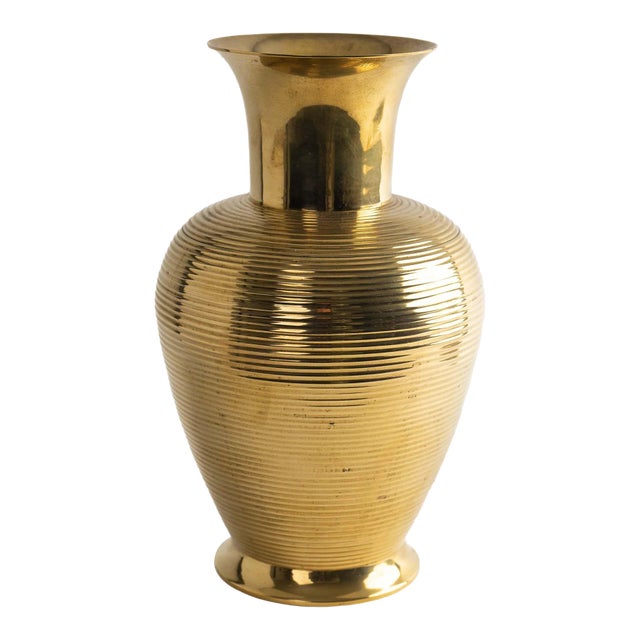 Vintage Ribbed Brass Vase For Sale