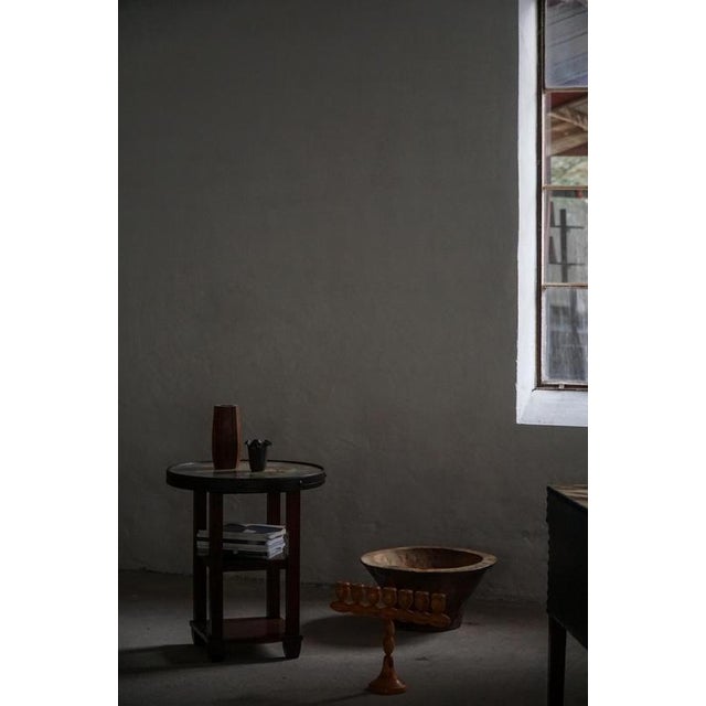 Vintage Danish Round Side Table with Floral Glass Top, 1920s For Sale - Image 3 of 18