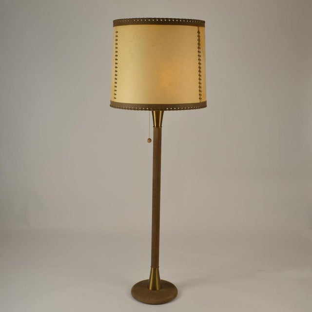 Metal Leather and Brass Floor Lamp with Parchment Shade, 1960s For Sale - Image 7 of 13