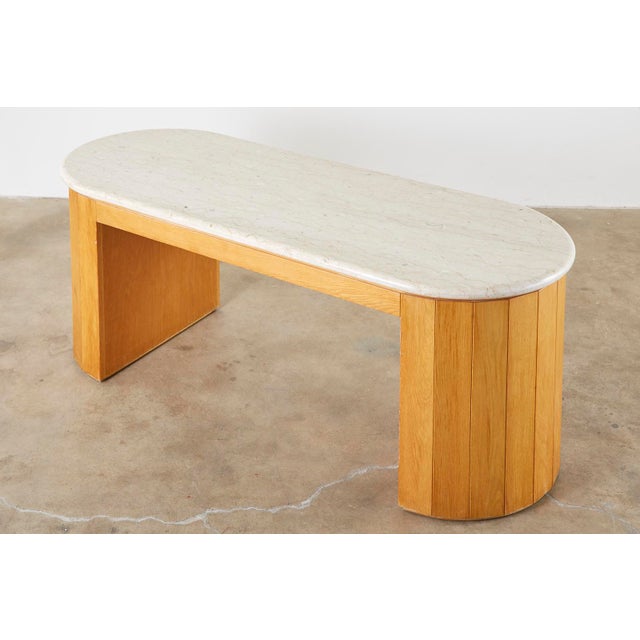 MarbleTop Oak Executive Pedestal Desk With Demilune Ends Chairish