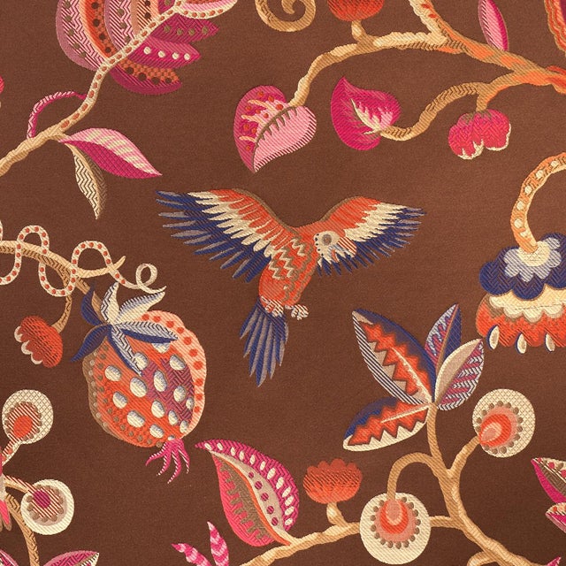 Contemporary Schumacher Birds Of Paradise Fabric In Chestnut For Sale - Image 3 of 6