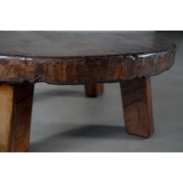 Rustic Round Dark Oak Coffee Table, Netherlands, 1960s For Sale - Image 9 of 11