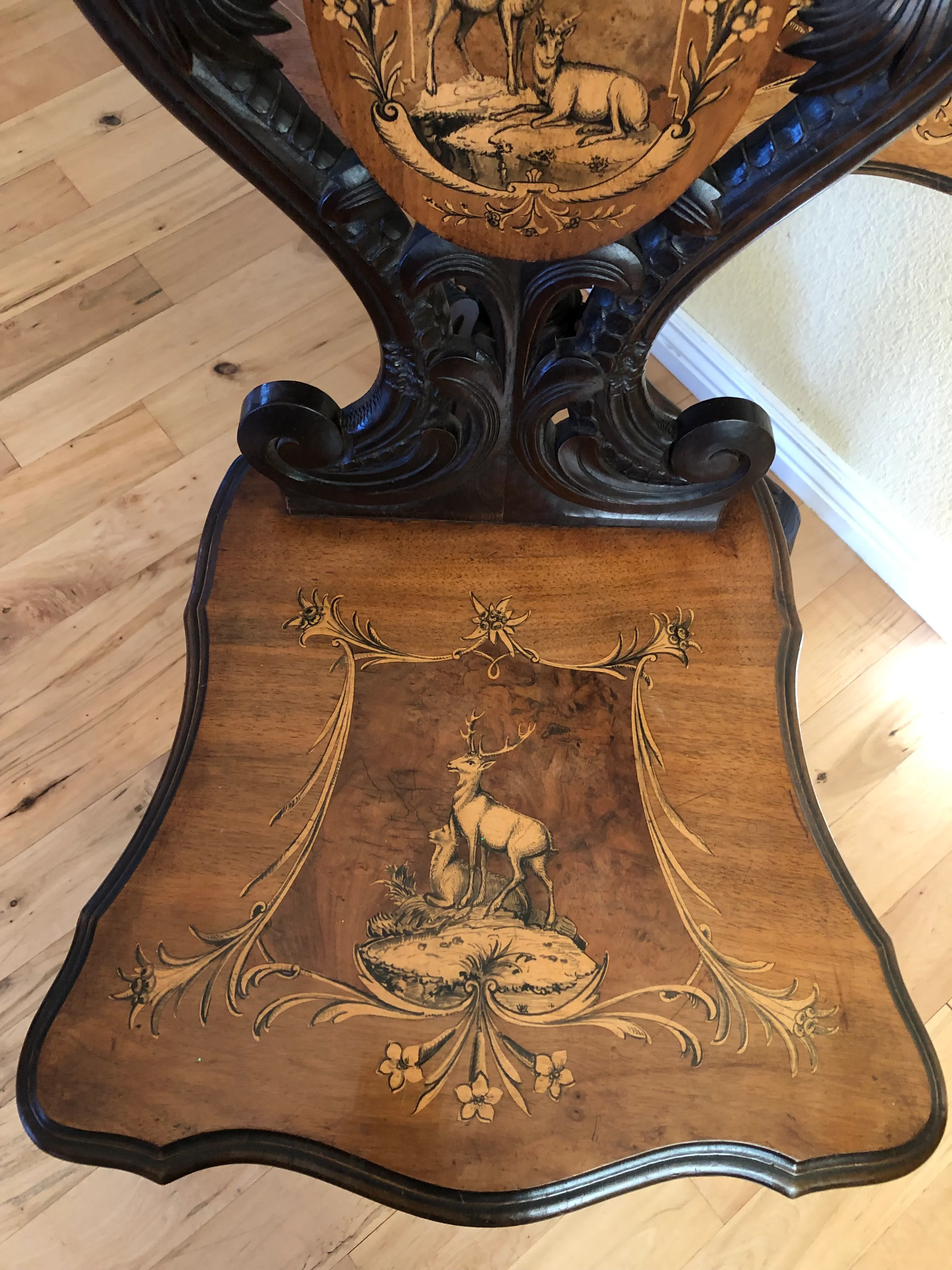 Early 19th Century Antique Swiss Black Forest Marquetry Tilt Top
