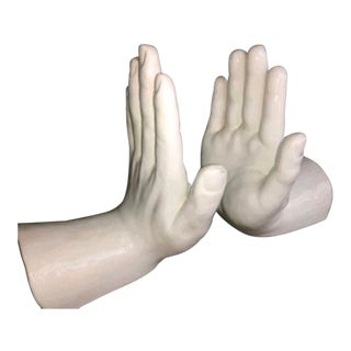 Vintage 1970 Mid-Century Modern Pop Art Taste Setter by Sigma Ceramic Hand Sculpture Bookends Italy- a Pair For Sale